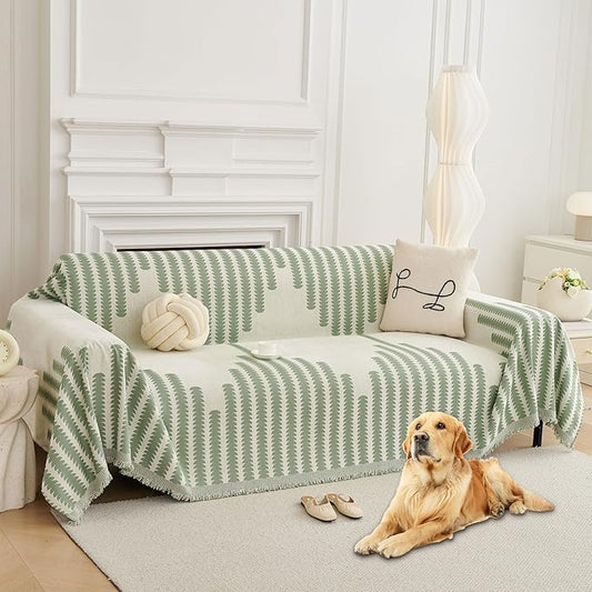 HAOMAIJIA Boho Sofa Covers Couch Covers for 3 Cushion Couch Sofa Pet Friendly Soft Thick Non Slip Couch Cover for Dogs Washable Sectional Couch Covers L Shape Furniture Protector (Green, 71"x118") by HAOMAIJIA