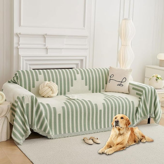 HAOMAIJIA Boho Sofa Covers Couch Covers for 3 Cushion Couch Sofa Pet Friendly Soft Thick Non Slip Couch Cover for Dogs Washable Sectional Couch Covers L Shape Furniture Protector (Green, 71"x134") by HAOMAIJIA