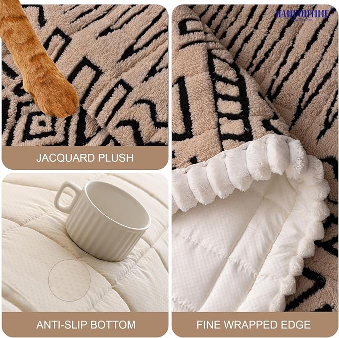 HANDONTIME Boho Couch Cushion Covers for Dogs Plush Couch Cover Washable Non-Slip Dog Sofa Cover Pet Couch Protector Fuzzy Geometric Sofa Slipcovers Dog Mat for Sofa and Couches(Brown, 27.6" x 82.7") - Image 3