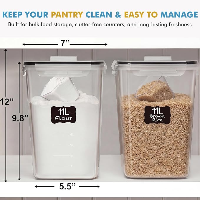 Shazo 2 PC (11L | 372 oz) Flour Sugar Storage Containers with Spout Lid & Easy Carry Handle - BPA Free Extra Large Airtight Food Storage Containers with Lids - Rice Canisters Sets for Kitchen & Pantry - Image 8