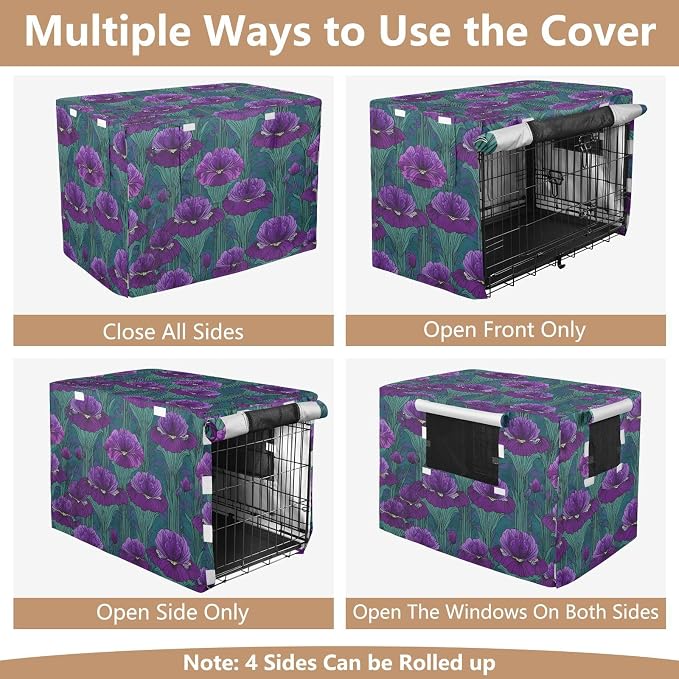 Dog Crate Cover Kennel Cover for Dog Cages Breathable for Wire Cage Indoor Outdoor Purple Irise Pattern - Image 5