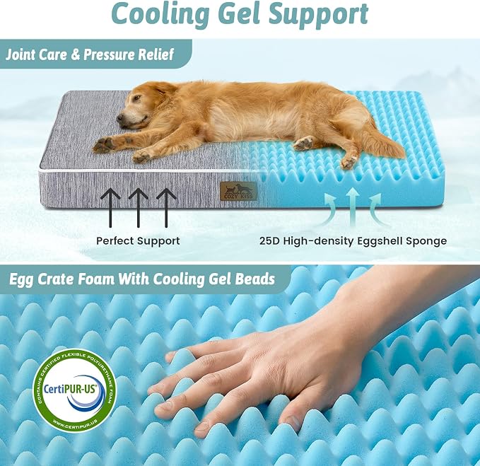 COZY KISS Cooling Orthopedic Dog Bed, Q-Max >0.5 Waterproof Egg Crate Foam Pet Bed with Removable Washable Cover, 36x27x3 Inch,Dark Grey - Image 3