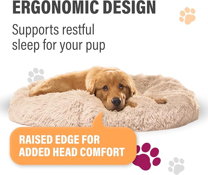 Active Pets Premium Small Donut Dog Bed, Fits Up to 45 lbs, Machine Washable Cushion, Plush Long Pile Faux Fur Fabric, Portable Light Grey Pet Bed Furniture for Puppies Adult Canines & Cats - Image 2