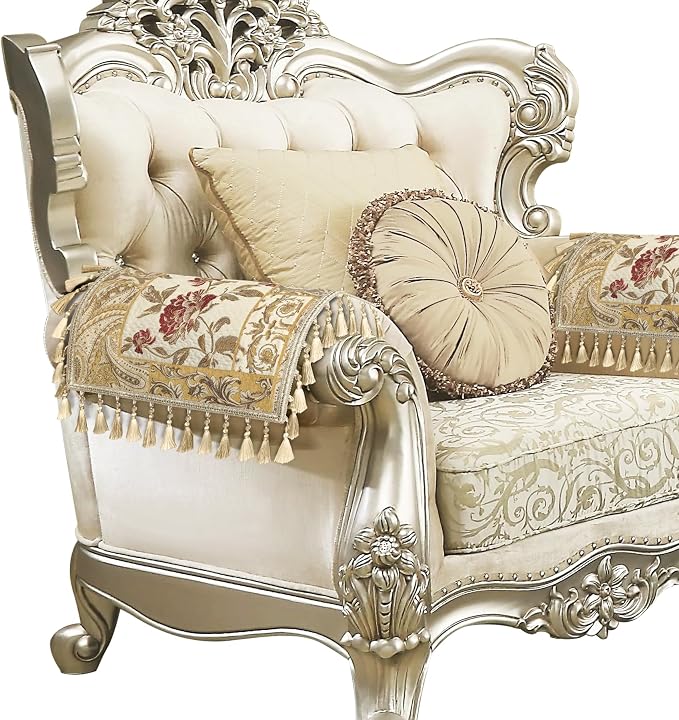 Loom and Mill Luxury Jacquard Sofa Arm Covers 2 PCS, Beige Yellow, 20x24in | Damask Patchwork Couch Armrest Cover with Tassels, Non-Slip Furniture Protector for Chair Sofa Recliners Couch Dogs Pets by LoomandMill