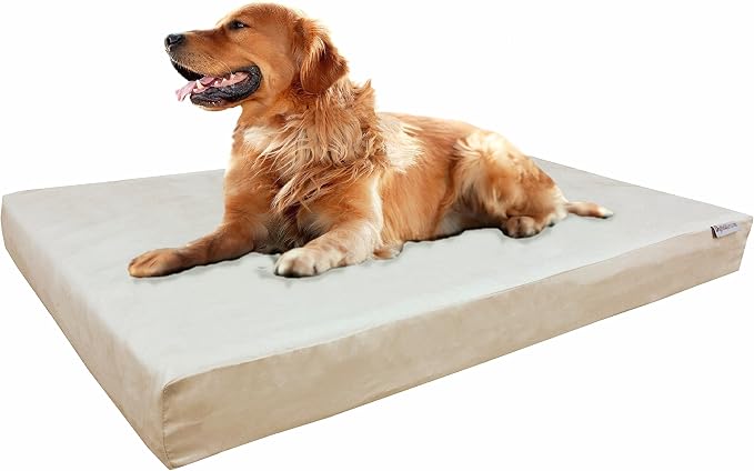Dogbed4less XL Orthopedic Memory Foam Dog Bed with Washable Suede Cover, Waterproof Case and Extra Pet Bed Cover, Fit 48"X30" Crate, Khaki by Dogbed4less