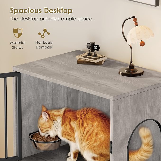 Dog Proof Cat Feeding Station, Dog Proof Cat Feeder, Cat Food Table, Gray | Cat Feeding Station with Scratching Post, Elevated Cat Food Bowls with Stand, Pet Food Storage Cabinet, Cat House - Image 8