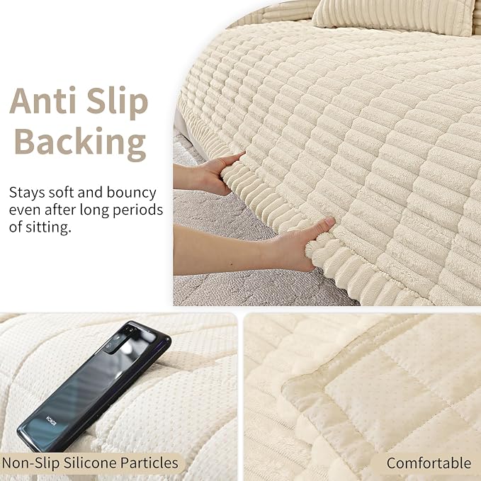 Fuzzy Pet Couch Covers for Dogs Washable, Thick Couch Covers for 3 Cushion Sofa Pet Friendly, Non Slip Plush Dog Couch Cover for for Sectional, Loveseat (Beige, 27.6" x 83") - Image 4
