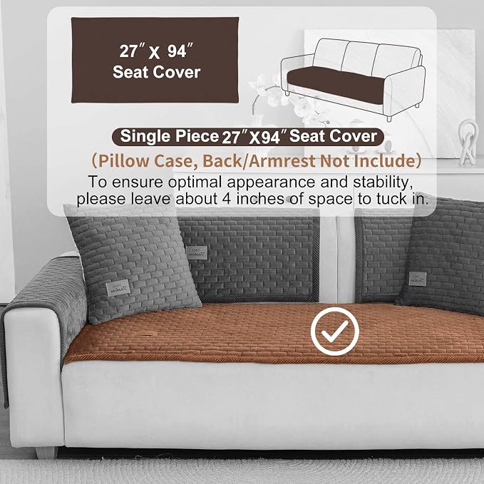 Washable Velvet Dog Couch Cover, Plush Pet Sofa Furniture Protector for 2-3 Cushion Couch, Non-Slip Washable Cover for Dogs(1PC/27.6"x94.5",Brown) - Image 2