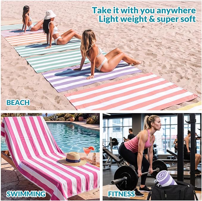 Frienda 12 Pack Pastel Striped Beach Towels 71''x 32'' Large Microfiber Quick Dry Absorbent Bath Towels for Swimming Pool Beach Cruise Travel Gym Supplies - Image 6