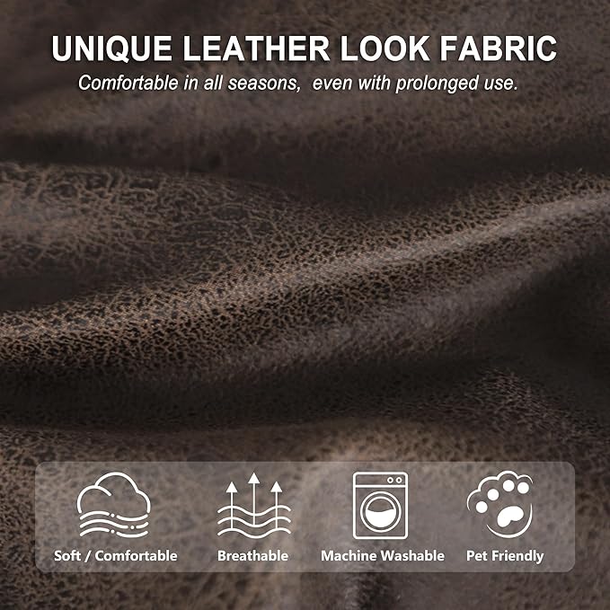 ANARACHON Leather Look Couch Cushion Covers Sofa Seat Slipcovers Sets Couches Furniture Protector for Sectional Armchair Loveseat Pets Kids Stretch Spandex Fabric(3 Cushion Sofa, Brown) - Image 4