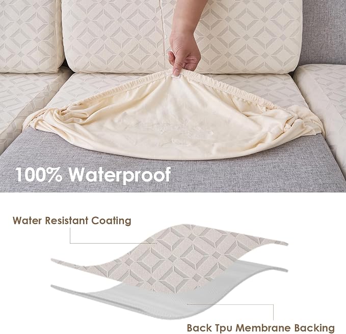 Genina Waterproof Couch Cushion Covers for Pets Washable Sofa Seat Covers | Non Slip,Stretch Jacquard Fabric,Pet Hair & Scratch Protection,Easy Installation,Furniture Protector,Back Cover - Image 2
