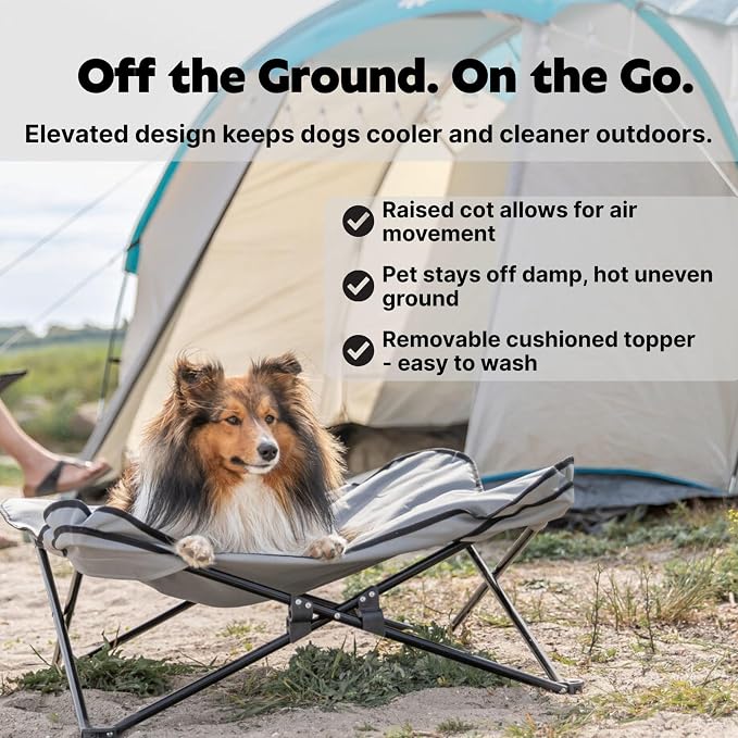 TRIXIE Camping Cot for Medium Dogs, Elevated Pet Travel Bed 34.6" x 34.6", Support Breeds up to 80 lbs, Portable Steel Frame Lounger with Cushioned Removable Topper, Foldable Design | Elevated Pet Travel Bed, Portable Steel Frame Lounger, Removable Top... - Image 5