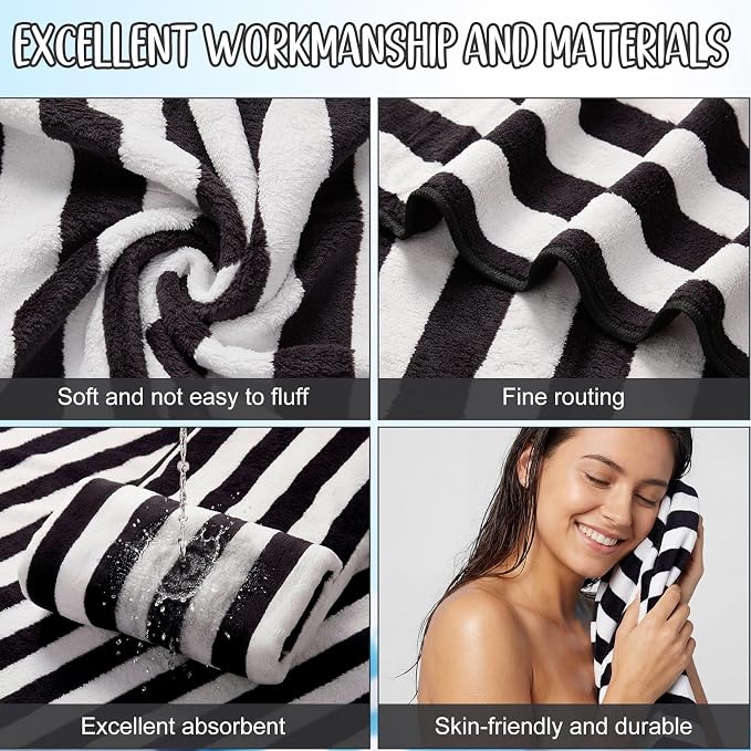 SmoothNovelty 16 Pack Microfiber Bath Towels Bulk 27'' x 60'' Oversized Size Bath Towel Highly Absorbent Extra Large Soft Drying for Beach Shower Summer Salon Sport Gym Party (Stripe,Black) - Image 3