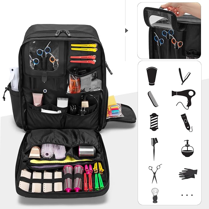 BAFASO Large Capacity Barber Case, Travel Hairdresser Bag, Black | Holds Various Hair Cutting Tools. - Image 2