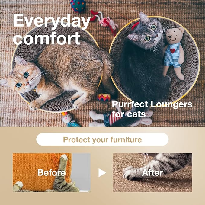 Necoichi Cat Scratcher Bowl for Indoor Cats - Cat Scratching Lounger with Reversible Usability and Extra Comfort for Lounge, Cardboard Bed Couch / (Regular, Dark Cherry) - Image 4