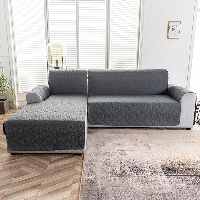 Genina Waterproof L Chaise Sectional Cover for Kids Pets (Dark Gray, X-Large) - Image 8