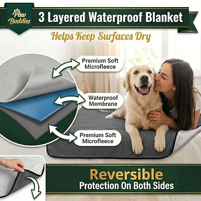 Paw Buddies Premium Waterproof Blanket 80"x90" Velvet-Feel Reversible Throw – Leakproof, Machine Washable Bed & Sofa King Size Protector for Couples, Pets & Travel + Bonus Small Blanket - Image 2