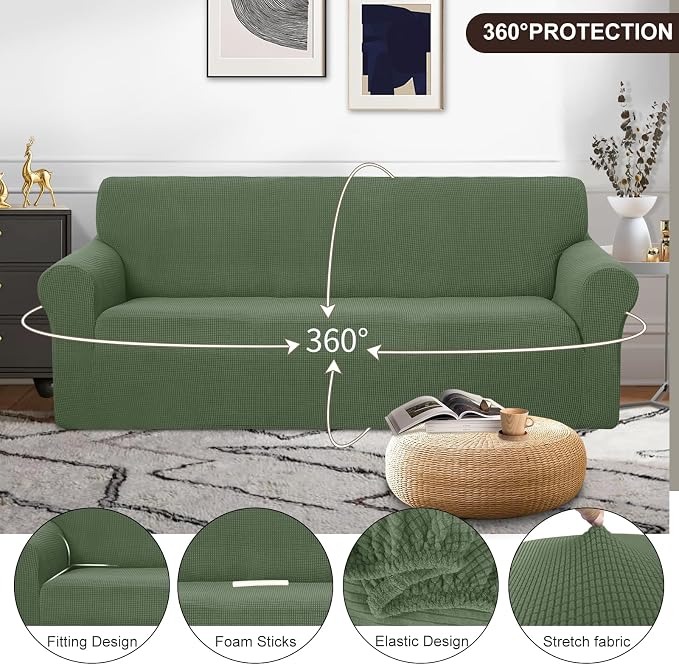 U-NICE HOME Oversized Stretch Couch Cover Slipcover, Loden Frost | 3 Cushion Sofa, 1-Piece Sofa cover, Washable, Pet friendly, Furniture protector, Polyester Spandex Jacquard fabric - Image 3