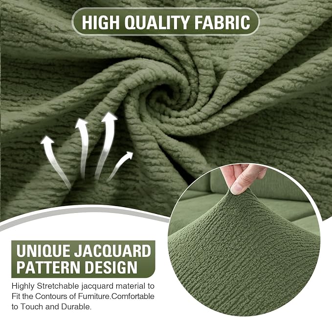 Couch Cushion Covers Sectional Couch Covers Stretch Washable Soft Seat Cushion Covers Furniture Protector Sofa Slipcovers for Pets(Green,3 Pieces Seat Covers or Back Covers) - Image 4