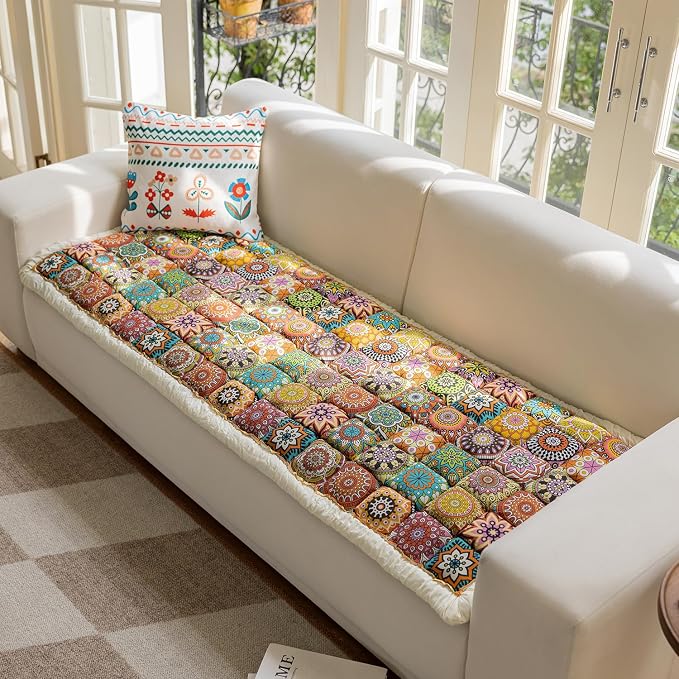 Couch Cover for Dogs, Non Slip Pet Couch Covers for Sofa Washable, Boho Couch Covers for 3 Cushion Couch Sofa Pet Friendly (Orange, 27.6x59.06 inch) - Image 8