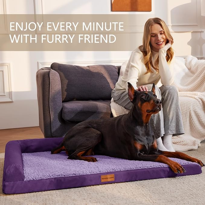 Patas Lague Orthopedic Large Dog Bed Pet Sofa Beds 48''X30''Purple | L Bolster Egg-Crate Foam Dog Couch For Large Sized Dogs, Waterproof Removable Washable Cover, Pet Mat with Nonskid Bottom - Image 2