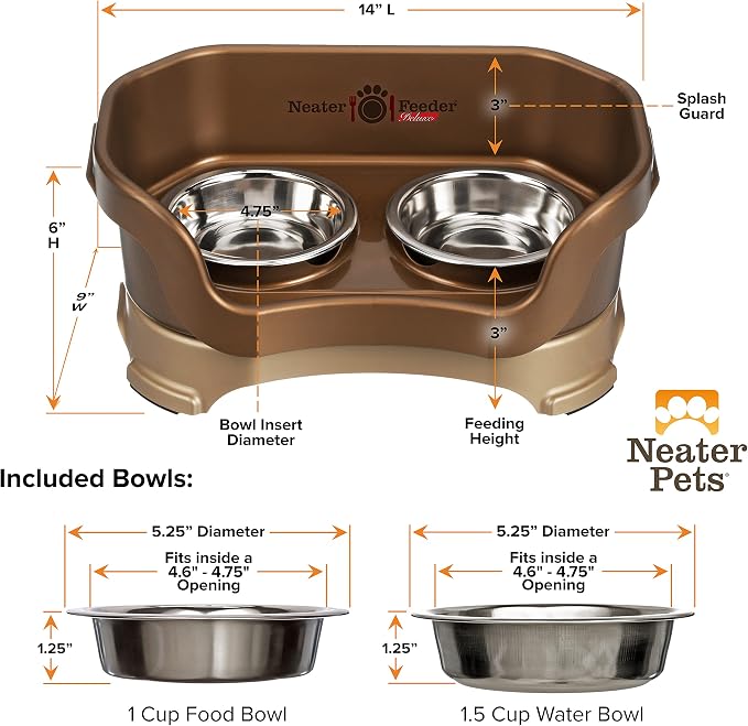 Neater Pet Brands Neater Feeder Deluxe Mess Proof Cat Bowls Elevated, Made in USA, No Spill Raised Bowls for Indoor Cats, Stainless Steel Food and Water Bowl Set, Pet Dish Feeding Station, Bronze - Image 8