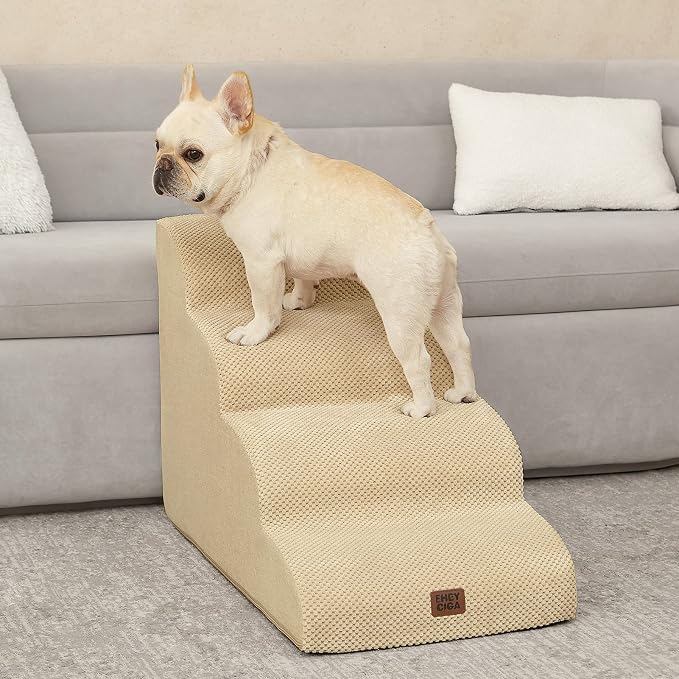 EHEYCIGA Curved Dog Stairs Ramp for High Beds 19.7" H, 4-Step Dog Steps for Small Dogs and Cats, Pet Stairs for High Bed Climbing, Non-Slip Balanced Pet Step Indoor, Graige - Image 8