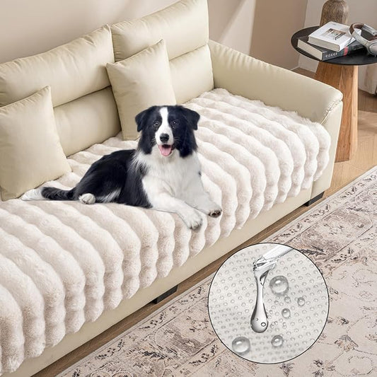 Dogs/Cats Bed Mats, Dog Pad Washable Removable Couch Cover with Anti-Slip Back, Plush Long Fur Mat, Perfect for Small, Medium and Large Dogs.(White-Bubble, 30"x70") by SNUGGLESINTO