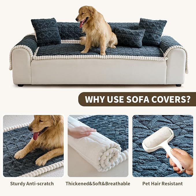 Fuzzy Couch Covers for Dogs, Non Slip Thick Dog Couch Cover Protector, Plush Pet Couch Covers for Sofa Washable, Soft Sofa Cushion Slipcovers Pet Friendly(1PC, Dark Grey, 27.6”x70.9”) - Image 4