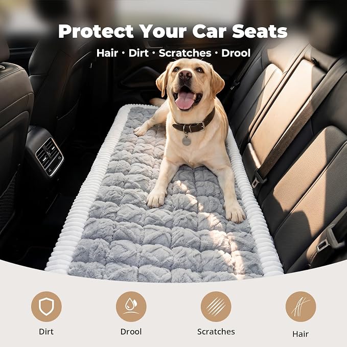 Avont Dog Bed for Car Back Seat, 2026 New Backseat Pet Bed Mat | 52.3"x23.6" Back Seat Pet Cover for Dogs Machine Washable Non-Slip Thick Plush Travel Mat for SUVs Trucks Camping Light Grey - Image 5