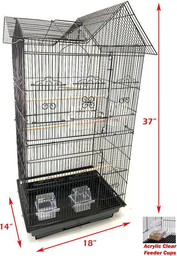 37-inch Portable Hanging Medium Flight Bird Cage for Cockatiel Sun Quaker Parakeet Green Cheek Conure Parrotlet Finch Canary Budgie Lovebird Small Parrot Travel Bird Cage (Black, Without Toy) - Image 2
