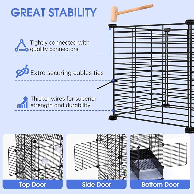 Flight Bird Cage with Wheels, Large Metal Parakeet Cage with Slide-Out Trays, Perches, Bowls & Bird Toys, Indoor Bird Cage for Cockatiel, Budgie, Lovebird, Finch & Small Birds, 25.5"L x 25.5"W x 46"H - Image 3