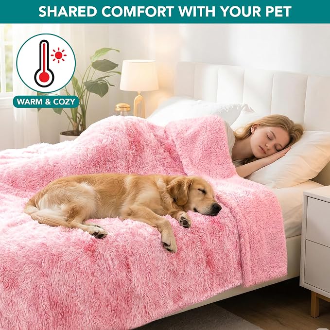 PetAmi Waterproof Dog Blanket for Couch, Queen Bed & Furniture,Reversible Sherpa & Faux Fur Pet Blanket, Leakproof Throw for Large Dog Cat, Washable Soft Calming Protector (90x90, Tie-Dye Pink) - Image 6