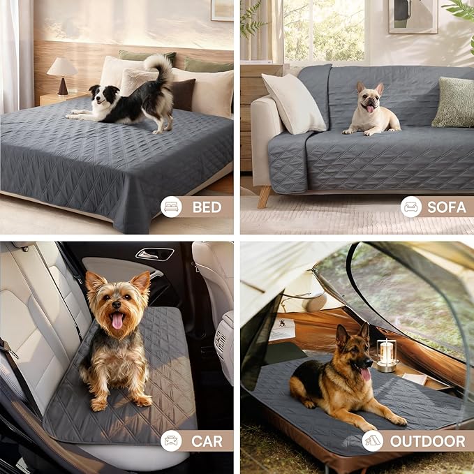 Luciphia Waterproof Couch Cover for Dogs, Non-Slip Pet Sofa Protector | Non-slip waterproof couch cover scratch-resistant machine washable protects sofa bed from spills fur claws, Grey, 82" x 82" - Image 4