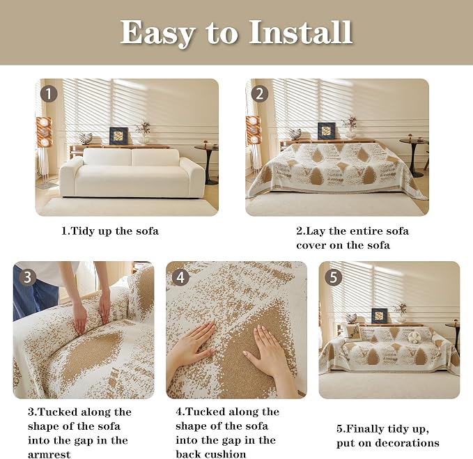 MYSKY HOME Couch Cover for Dogs Washable Khaki Rhombic Couch Sofa Protector Dogs Pets Friendly Chenille Geometric Sofa Covers Soft Durable Farmhouse Sofa Slipcovers, 71" X102" - Image 6