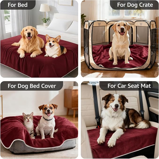 LOOBANI Waterproof Dog Blanket for Couch, Soft Couch Cover 50" x 60", Red | Pet Blanket for Medium Large Dogs, Double Side Liquid-Proof, Reversible Flannel Bed Throw for Sofa, Travel, Hair Resistant - Image 4
