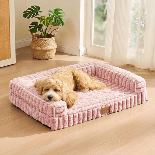 Orthopedic Calming Medium Dog Bed Pet Sofa Bed 30''X20'' Pink | 3-Sided Pet Couch Medium Size Dog, Soft Egg-Crate Foam Dog Mat, Waterproof Removable Washable Cover, Nonskid Bottom Cat Bed by Unknown