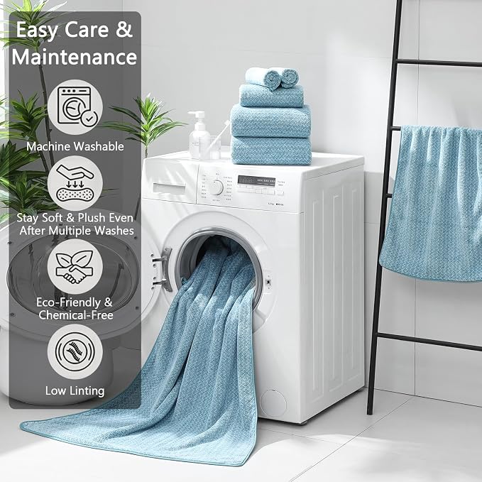 18 Piece Bath Towels Set,100% Microfiber Family Bathroom Towel with Hanging Loops-6 Bath Towels,6 Hand Towels,6 Washcloths,Quick Dry Highly Absorbent Shower Towel for Bathroom,Hotel,Spa-Turquoise - Image 6