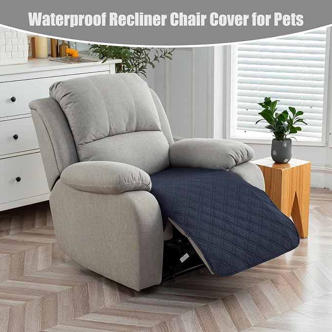 Genina Waterproof Recliner Chair Covers, Recliner Cover for Dog Pets Friendly, Washable Antislip Reclining Chair Cover Furniture Protector, Sofa Slipcover for Living Room(23.6inch/Navy Blue) - Image 3