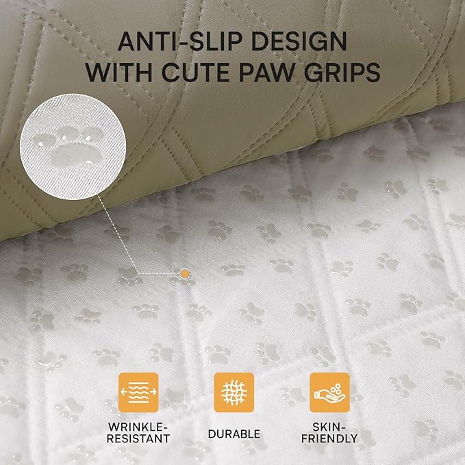 Luciphia Waterproof Couch Cover for Dogs, Non-Slip Pet Sofa Protector | Non-slip waterproof couch cover scratch-resistant machine washable protects sofa bed from spills fur, Taupe White, 30" x 70" - Image 3