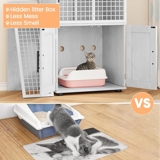 IDEALHOUSE Modern Cat Litter Box Enclosure with Platform, Double Layer Hidden Litter Box, Indoor Washroom, Villa Cat House with Ladder, 33.5" l x 17.9" w x 41.9" h,White - Image 7