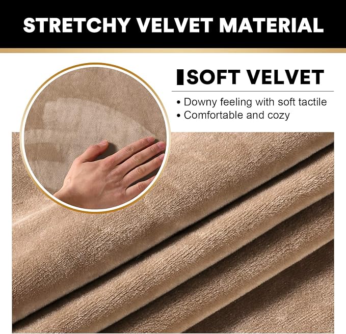 PrinceDeco Velvet Cushion Covers for Sectional Couch, Camel - Image 3