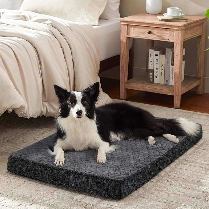 JOEJOY Orthopedic Medium Dog Bed, Washable Dog Crate Bed Medium Sized with Removable Cover, Egg Memory Foam Pet Beds, Grey, 29"x18" - Image 2