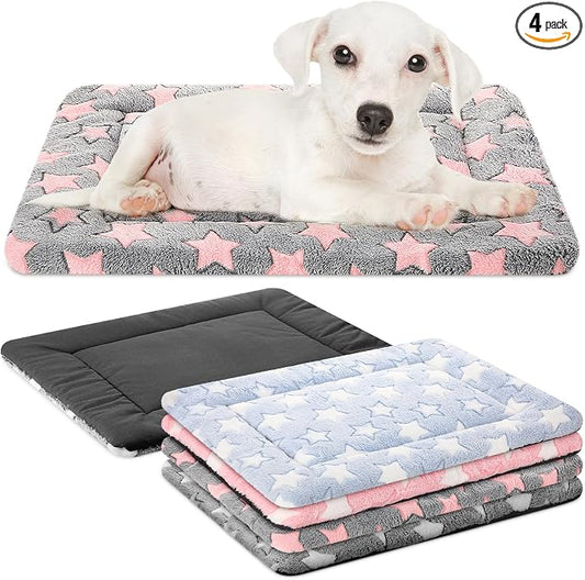 VitalCozy 4 Pcs Dog Crate Pads, Ultra Soft Warm Washable Anti-Slip Kennel Bed Mat for Pets, Reversible, Replaceable, Cage Liner for Small Medium Large Dogs and Cats(18 x 24 x 1.6 Inch,Star,Colorful) by VitalCozy