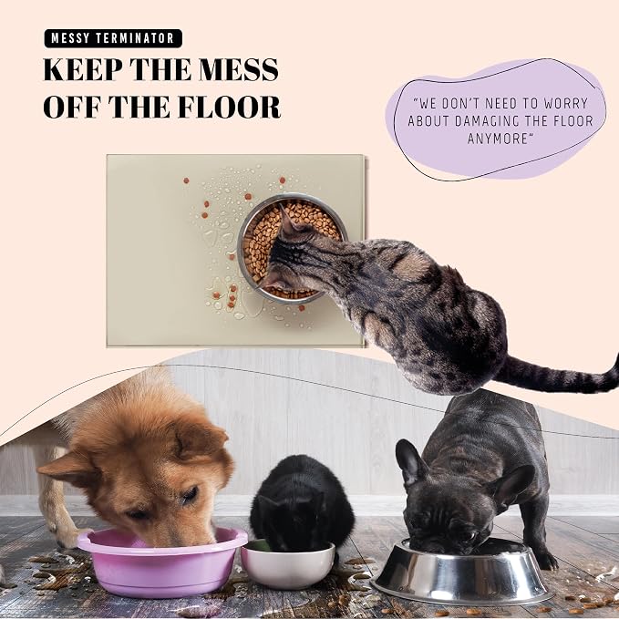 AVERYDAY 100% Waterproof Thicker Silicone Dog Food Mat, 0.63'' Raised Edge Bowl Mat for Food & Water, Non Slip Pet Feeding Placemat for Messy Drinkers, Perfect for Large Medium Small Breeds, 18"x10" - Image 2