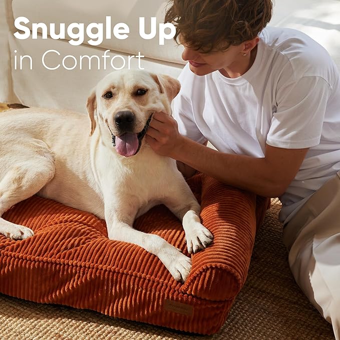 FUKUMARU Cute Dog Bed, Waterproof Corduroy Dogs Couch, 36in Orthopedic Pet Sofa for Medium to Large Dogs Dog, Warm Cotton Pet Bed with Washable Cover, Orange - Image 3