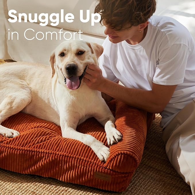 FUKUMARU Cute Dog Bed, Thickened Orthopedic Dog Sofa, Waterproof&Washable | 36" Corduroy Dog Couch with 4" Extra-Thick Egg-Crate Foam, Large Pet Bed for Medium to Large Dogs - Image 3