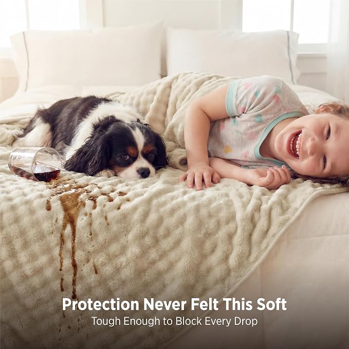 Bedsure Bubble Waterproof Blanket for Couch - Soft Fleece Reversible Dog Blankets for Large Dogs, Waterproof Couch Sofa Cover Bed Protector, Beige/White, Twin 60x80 inches - Image 8