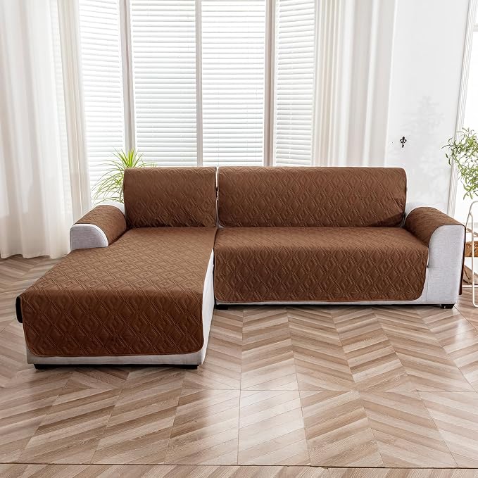 Genina Waterproof L Chaise Sectional Cover for Kids Pets (Brown, Small) | Reversible Design,Anti-Slip Fit,Blocks Pet Hair and Scratches,Stain-Resistant & Easy Install,Machine Washable - Image 8