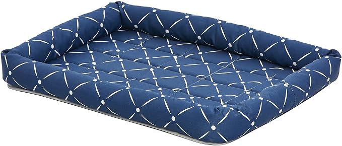 MidWest Homes for Pets 40224-BLD Quiet Time Couture Ashton Bolster Pet Bed, Small Dog/24, Blue & White Diamond Pattern by MidWestHomesForPets
